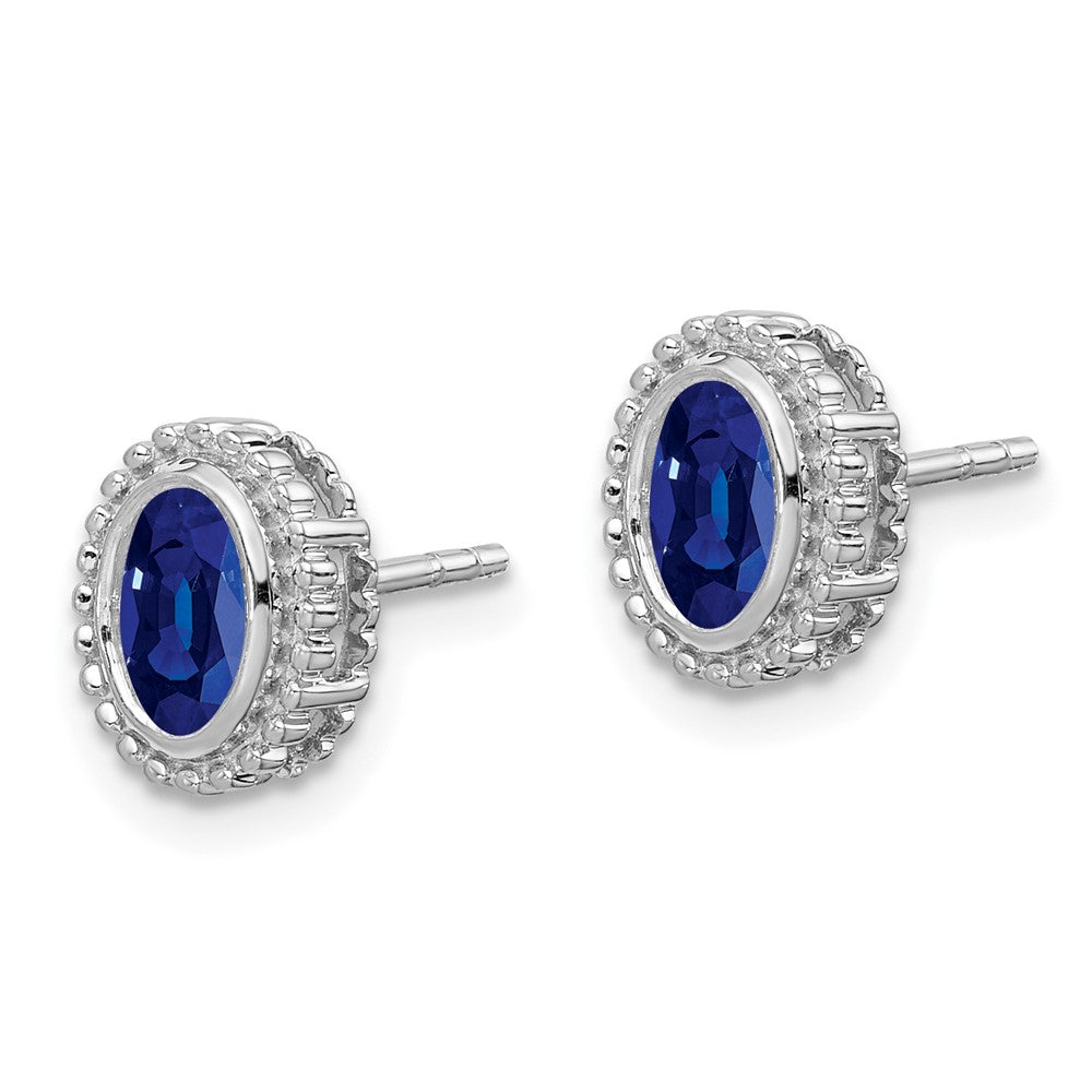 Solid 14k White Gold Oval Simulated Sapphire Post Earrings