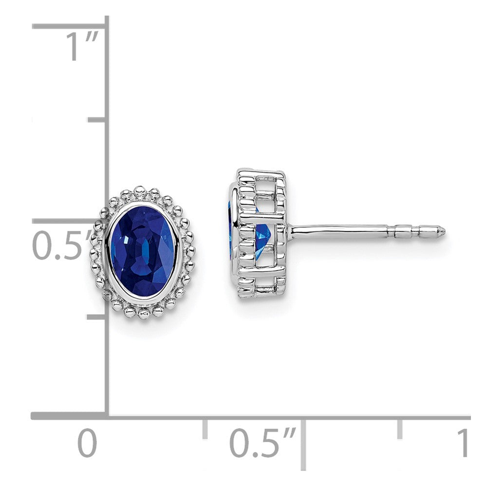 Solid 14k White Gold Oval Simulated Sapphire Post Earrings