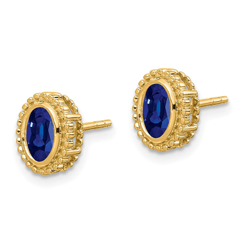 Solid 14k Yellow Gold Oval Simulated Sapphire Post Earrings