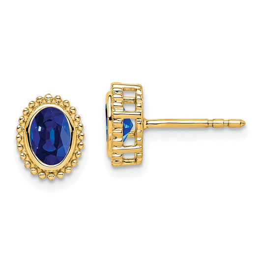 14k Yellow Gold Oval Sapphire Post Earrings