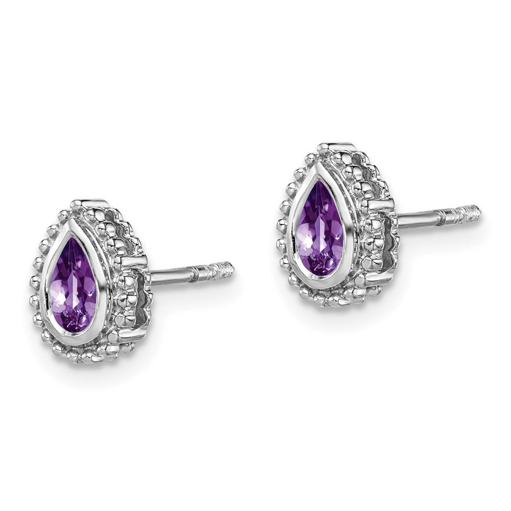 14k White Gold Pear Amethyst Post Earrings