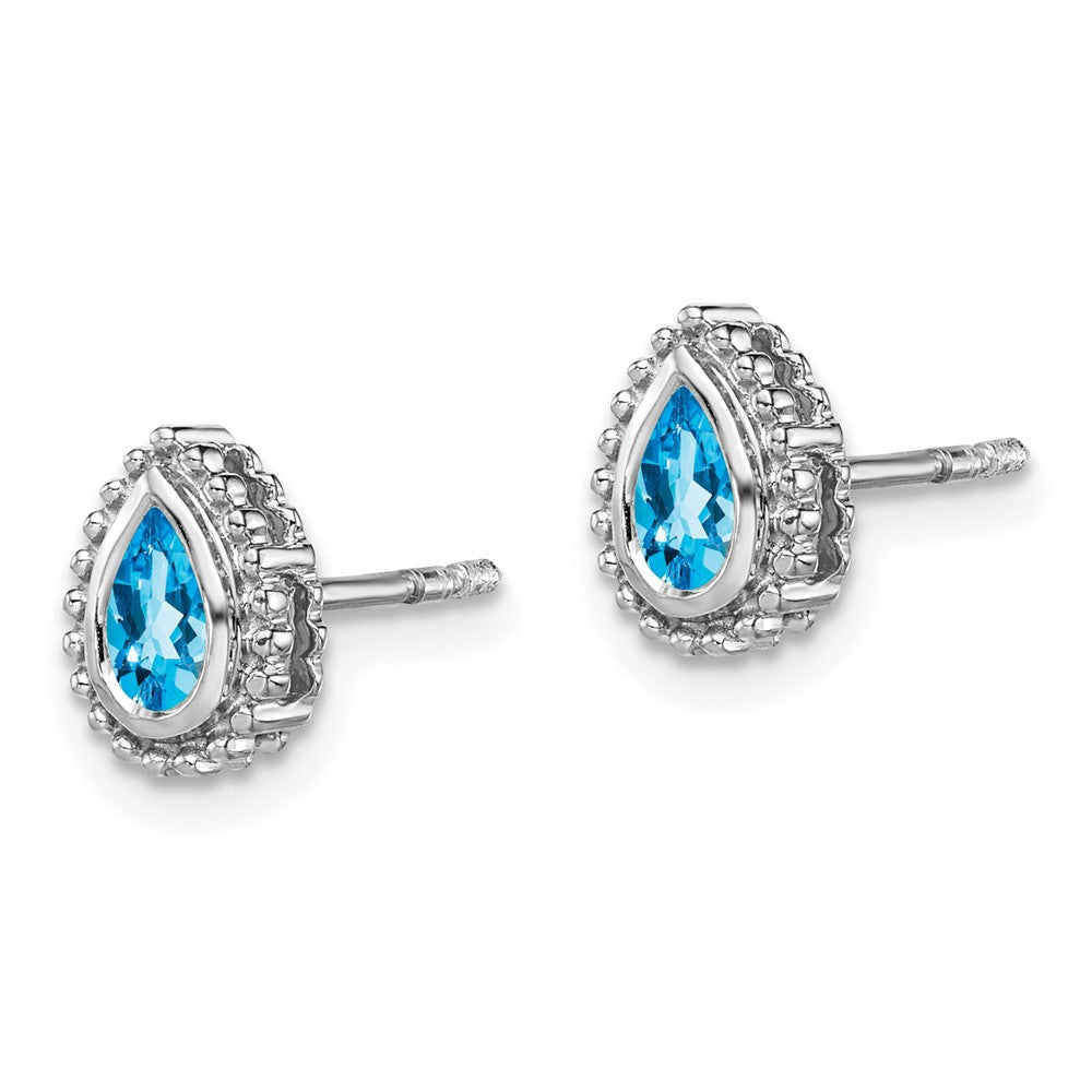 14k White Gold Pear Blue Topaz Post Earrings