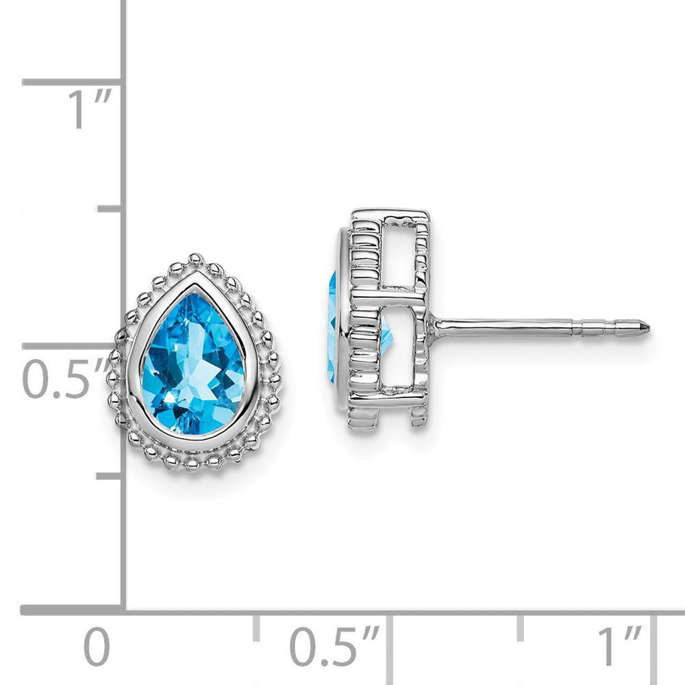 14k White Gold Pear Blue Topaz Post Earrings