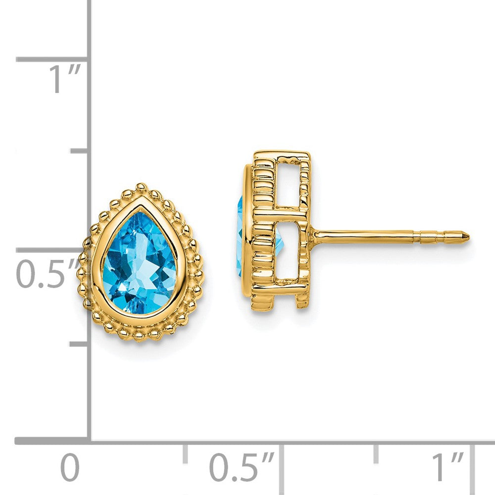 14k Yellow Gold Pear Blue Topaz Post Earrings