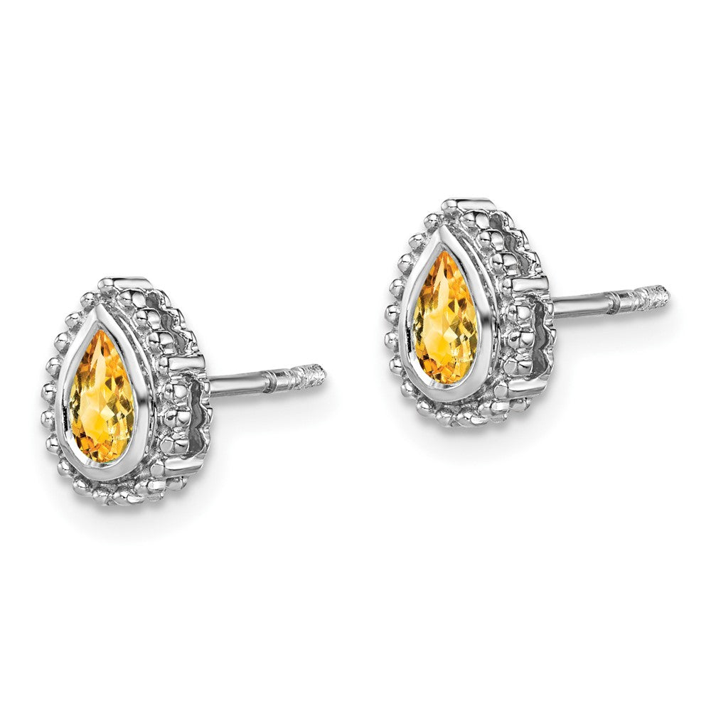 Solid 14k White Gold Pear Simulated Citrine Post Earrings