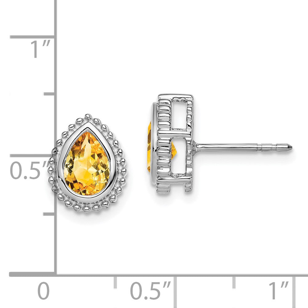 Solid 14k White Gold Pear Simulated Citrine Post Earrings