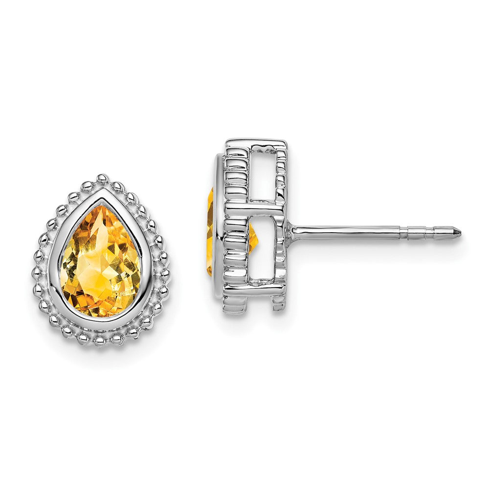 Solid 14k White Gold Pear Simulated Citrine Post Earrings