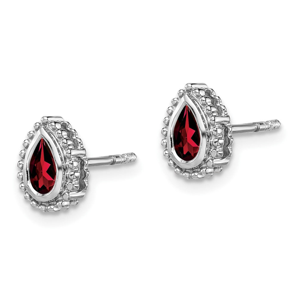 14k White Gold Pear Garnet Post Earrings