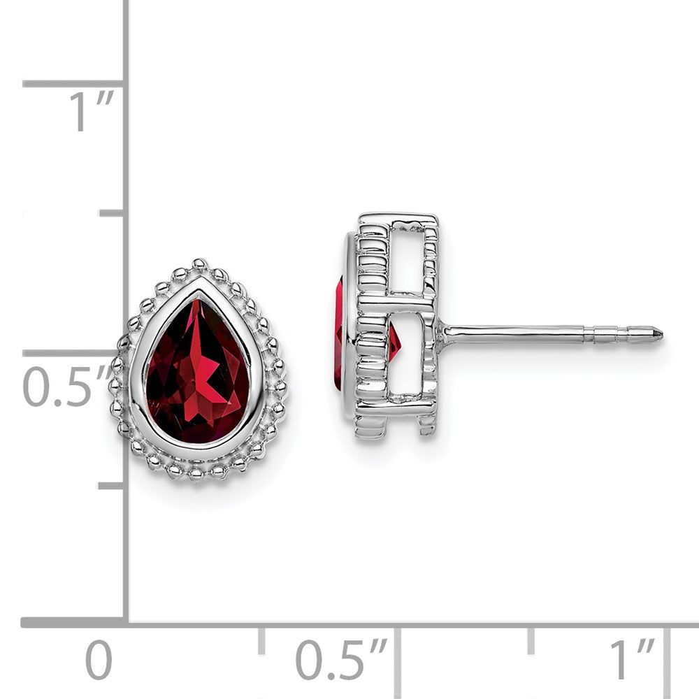 14k White Gold Pear Garnet Post Earrings