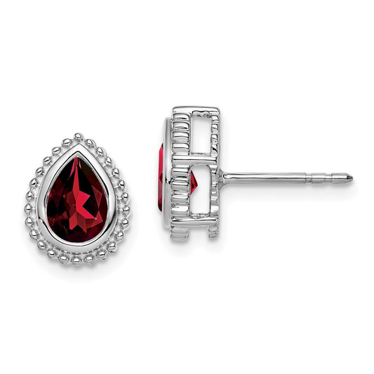 Solid 14k White Gold Pear Simulated Garnet Post Earrings