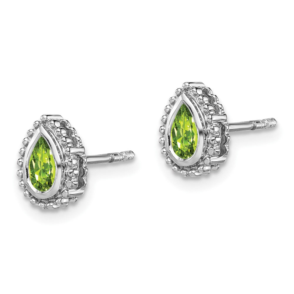 Solid 14k White Gold Pear Simulated Peridot Post Earrings