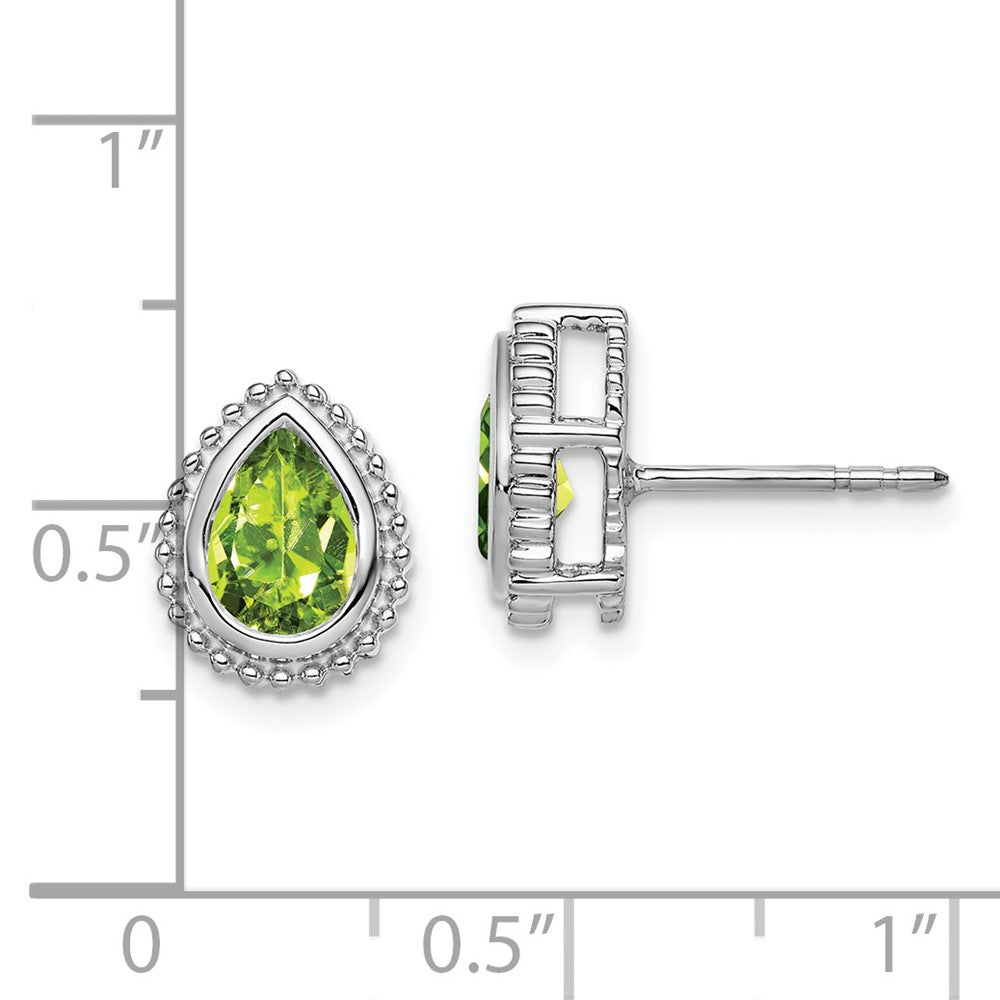 Solid 14k White Gold Pear Simulated Peridot Post Earrings