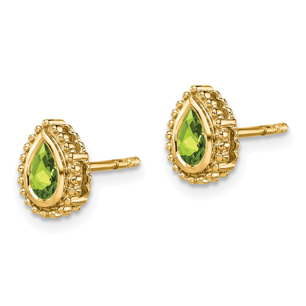 14k Yellow Gold Pear Peridot Post Earrings