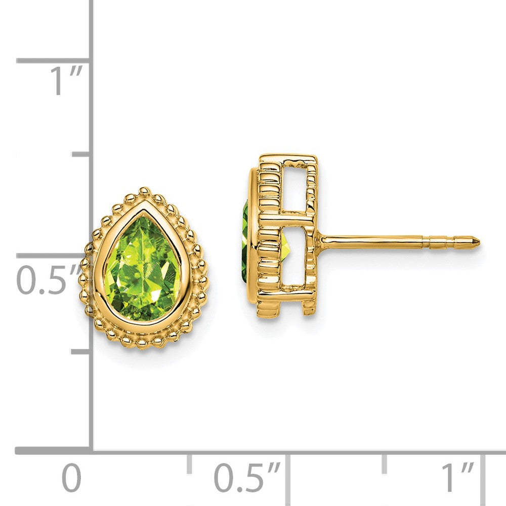 14k Yellow Gold Pear Peridot Post Earrings