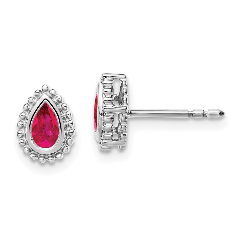 14k White Gold Pear Ruby Post Earrings