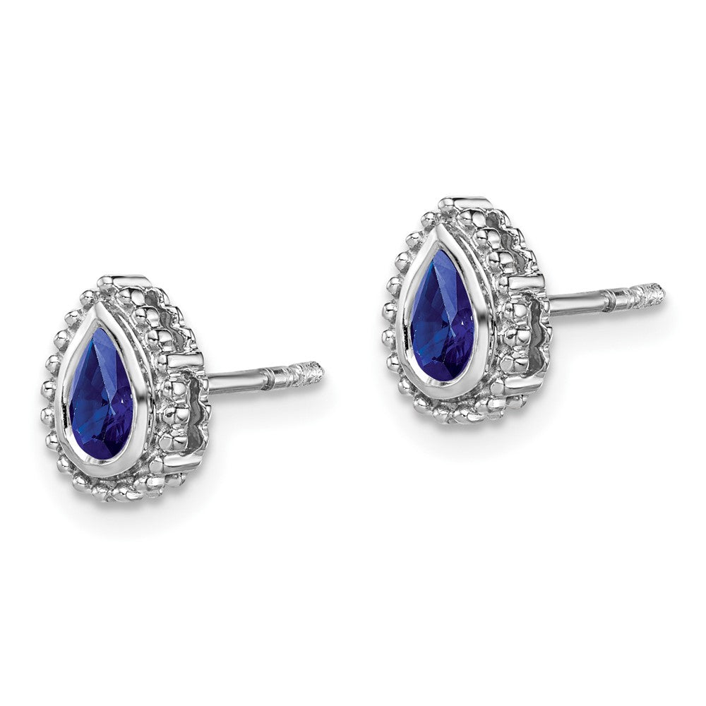 Solid 14k White Gold Pear Simulated Sapphire Post Earrings