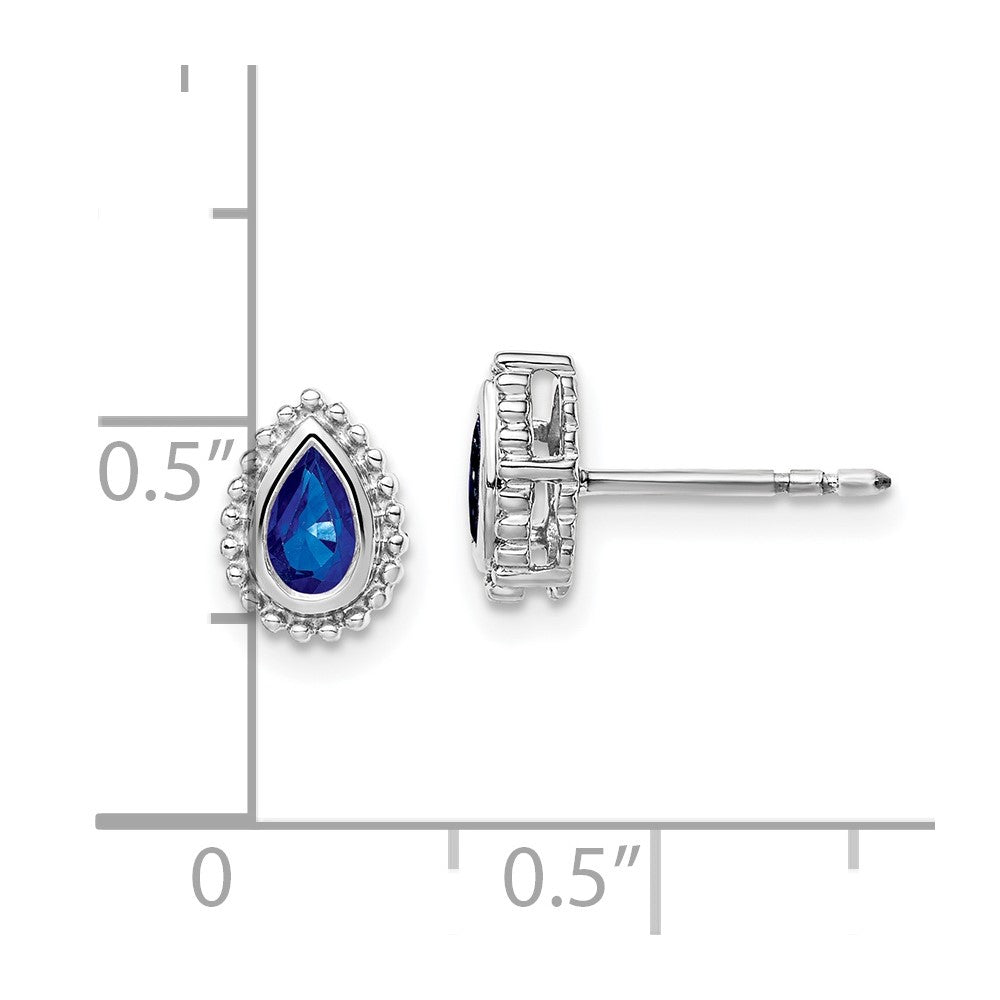 Solid 14k White Gold Pear Simulated Sapphire Post Earrings