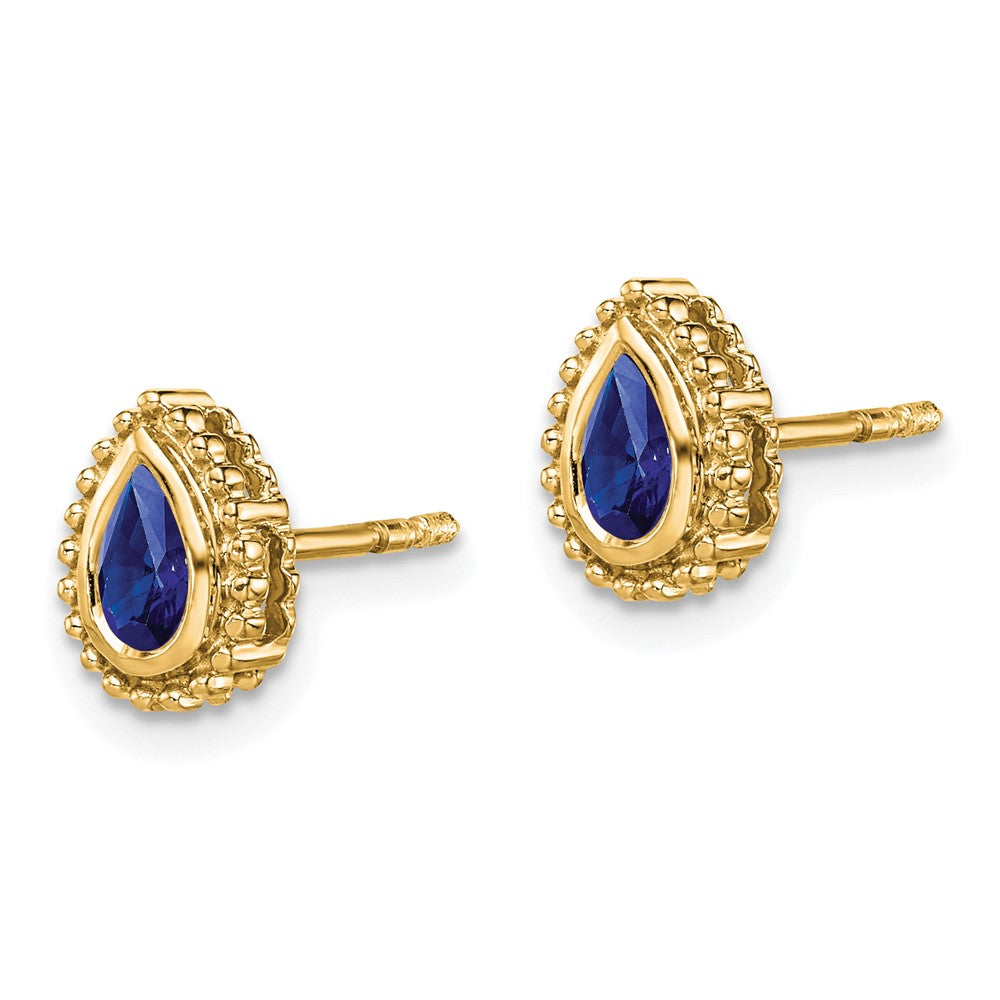 14k Yellow Gold Pear Sapphire Post Earrings