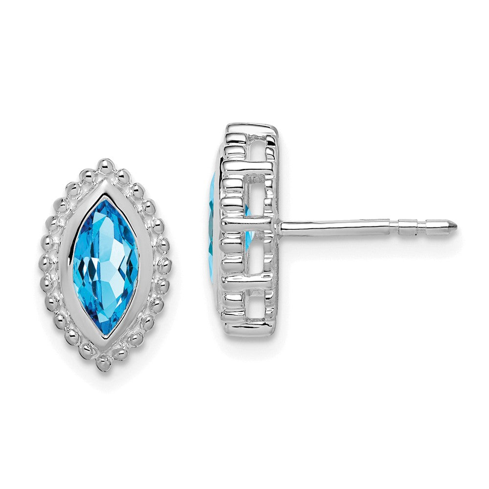 Solid 14k White Gold Marquise Simulated Blue Topaz Post Earrings