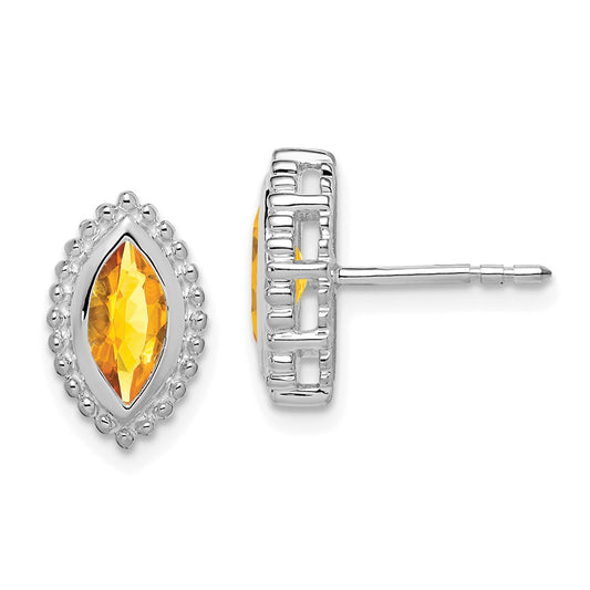 Solid 14k White Gold Marquise Simulated Citrine Post Earrings