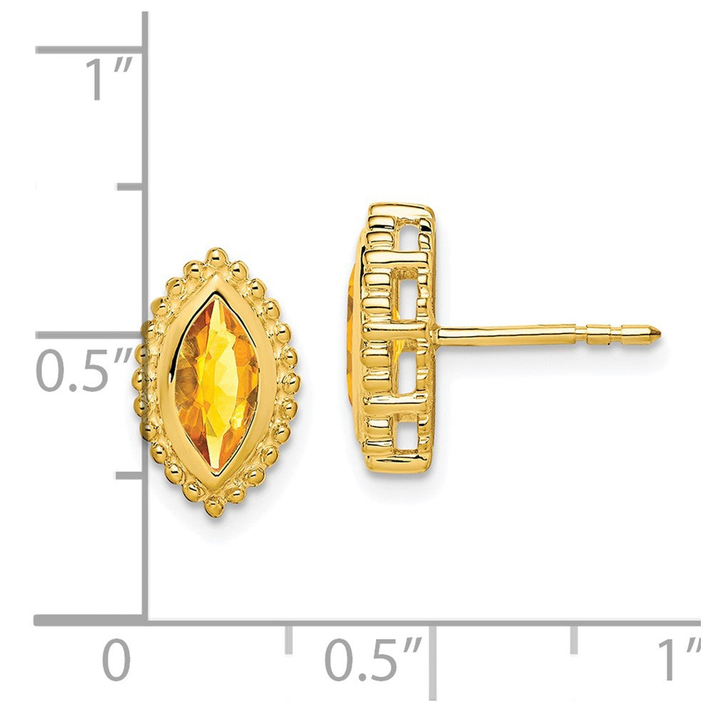 Solid 14k Yellow Gold Marquise Simulated Citrine Post Earrings