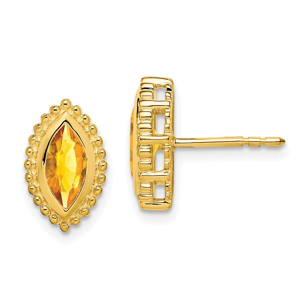 Solid 14k Yellow Gold Marquise Simulated Citrine Post Earrings