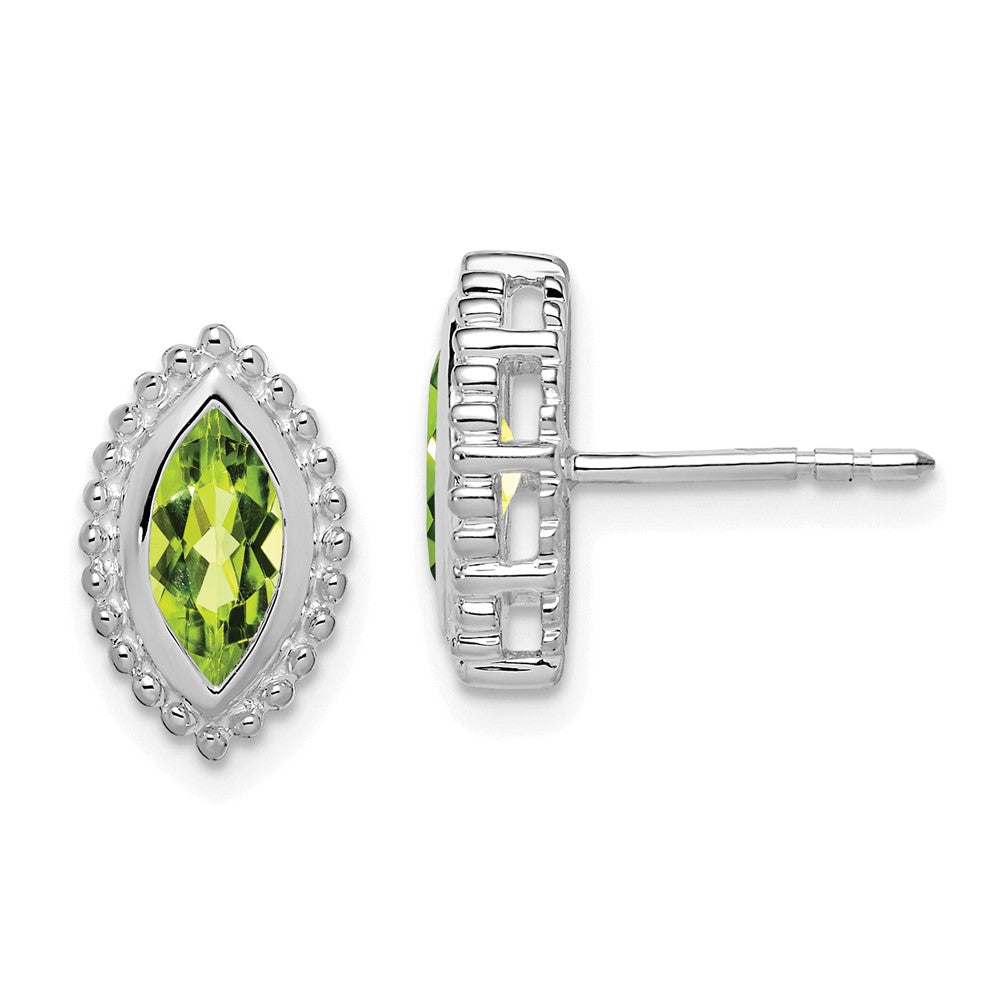 Solid 14k White Gold Marquise Simulated Peridot Post Earrings