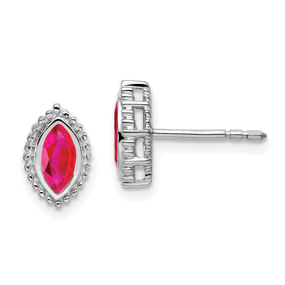 Solid 14k White Gold Marquise Simulated Ruby Post Earrings