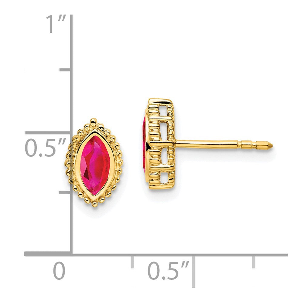 Solid 14k Yellow Gold Marquise Simulated Ruby Post Earrings