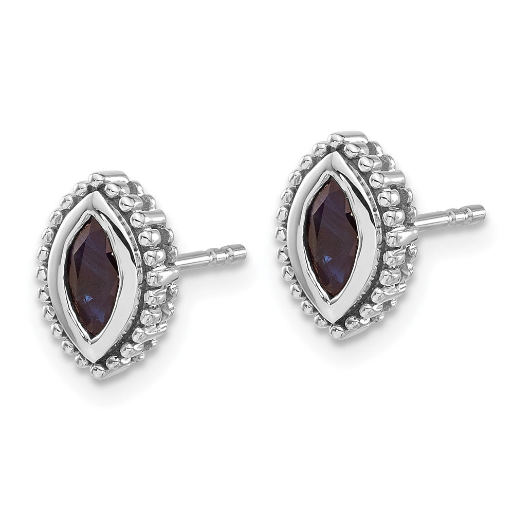 Solid 14k White Gold Marquise Simulated Sapphire Post Earrings