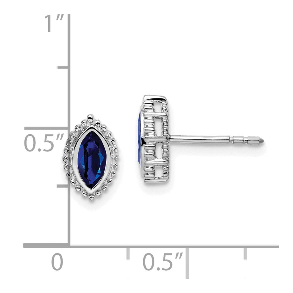 Solid 14k White Gold Marquise Simulated Sapphire Post Earrings