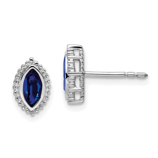 Solid 14k White Gold Marquise Simulated Sapphire Post Earrings