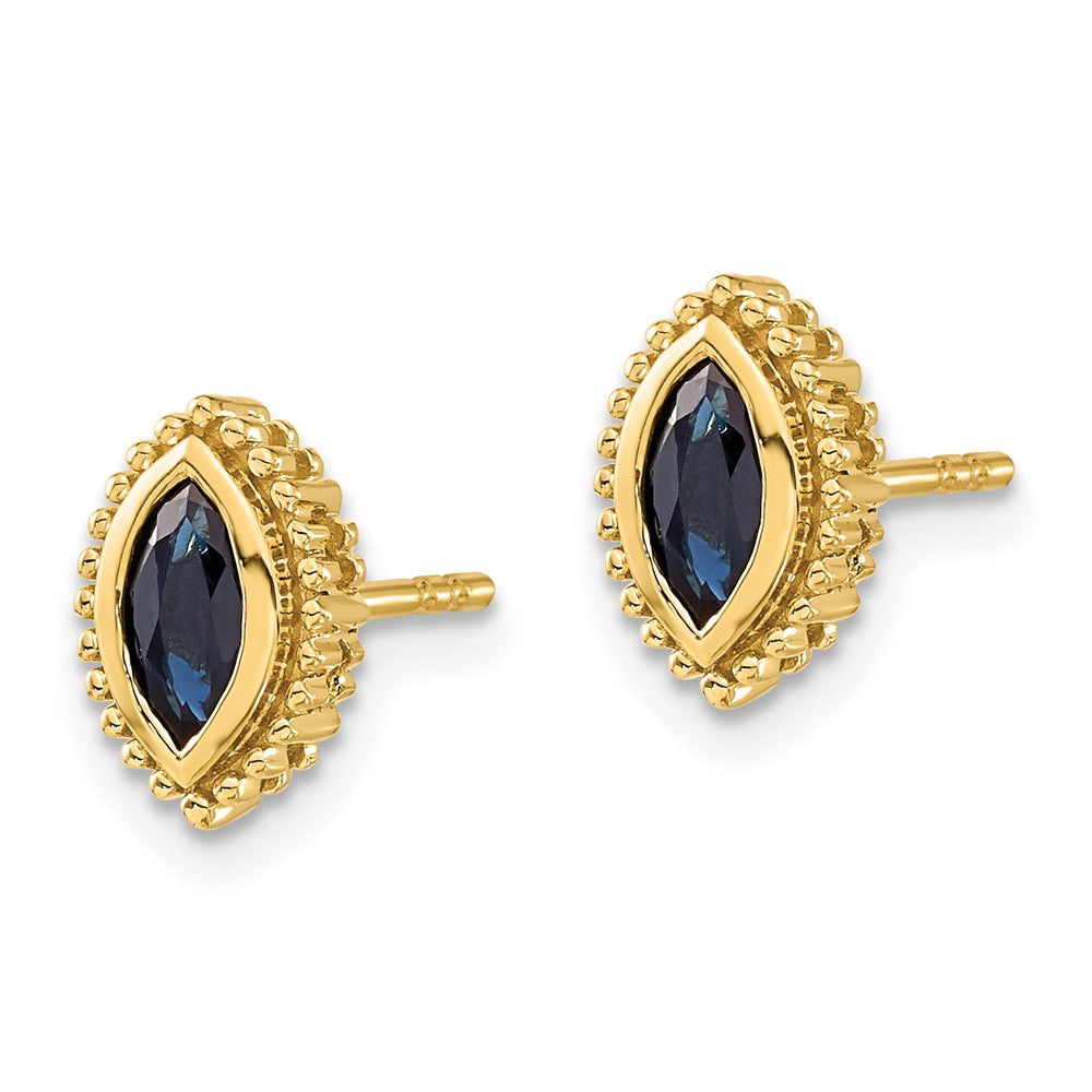 Solid 14k Yellow Gold Marquise Simulated Sapphire Post Earrings