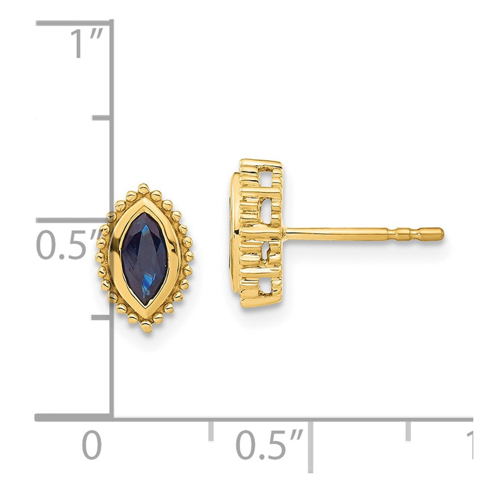 Solid 14k Yellow Gold Marquise Simulated Sapphire Post Earrings