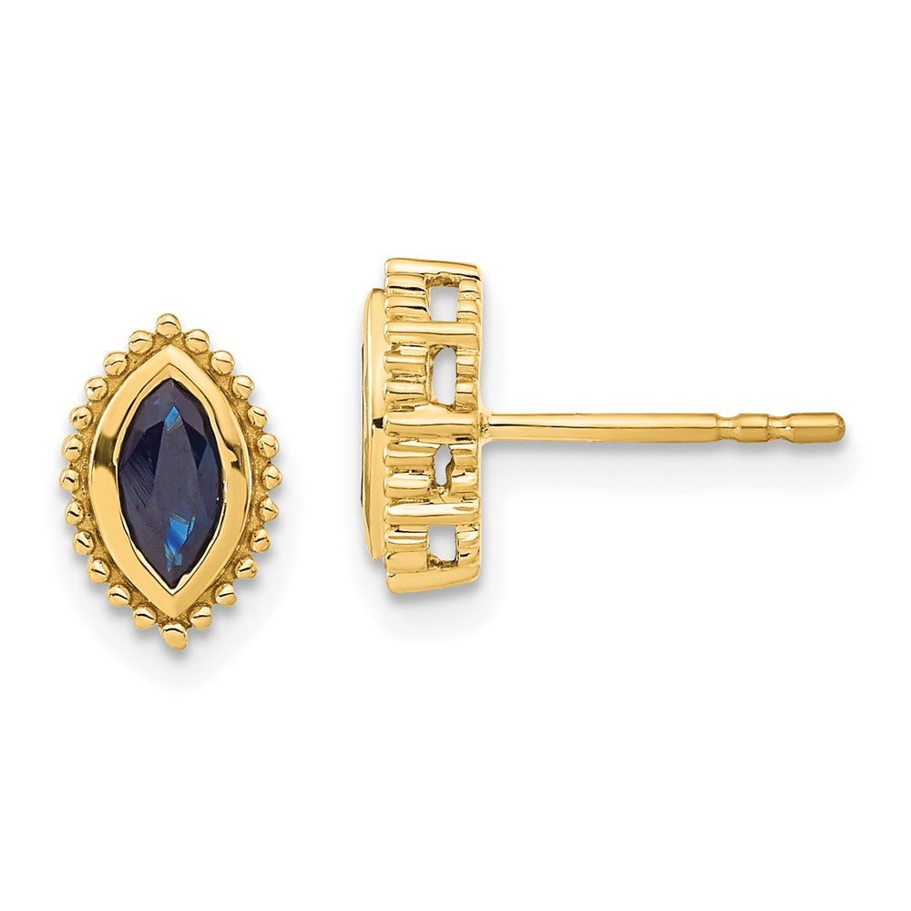 Solid 14k Yellow Gold Marquise Simulated Sapphire Post Earrings