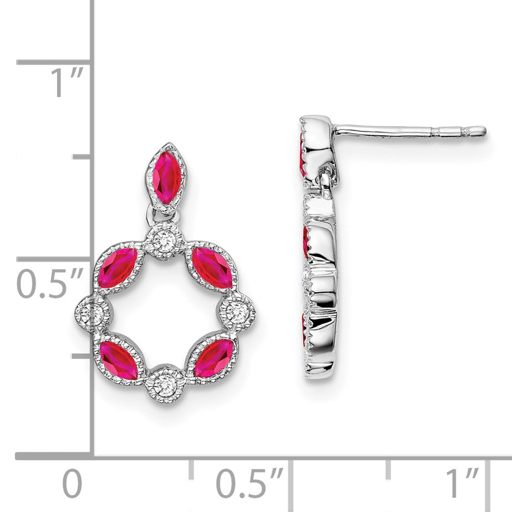 14k White Gold Ruby and Real Diamond Dangle Earrings