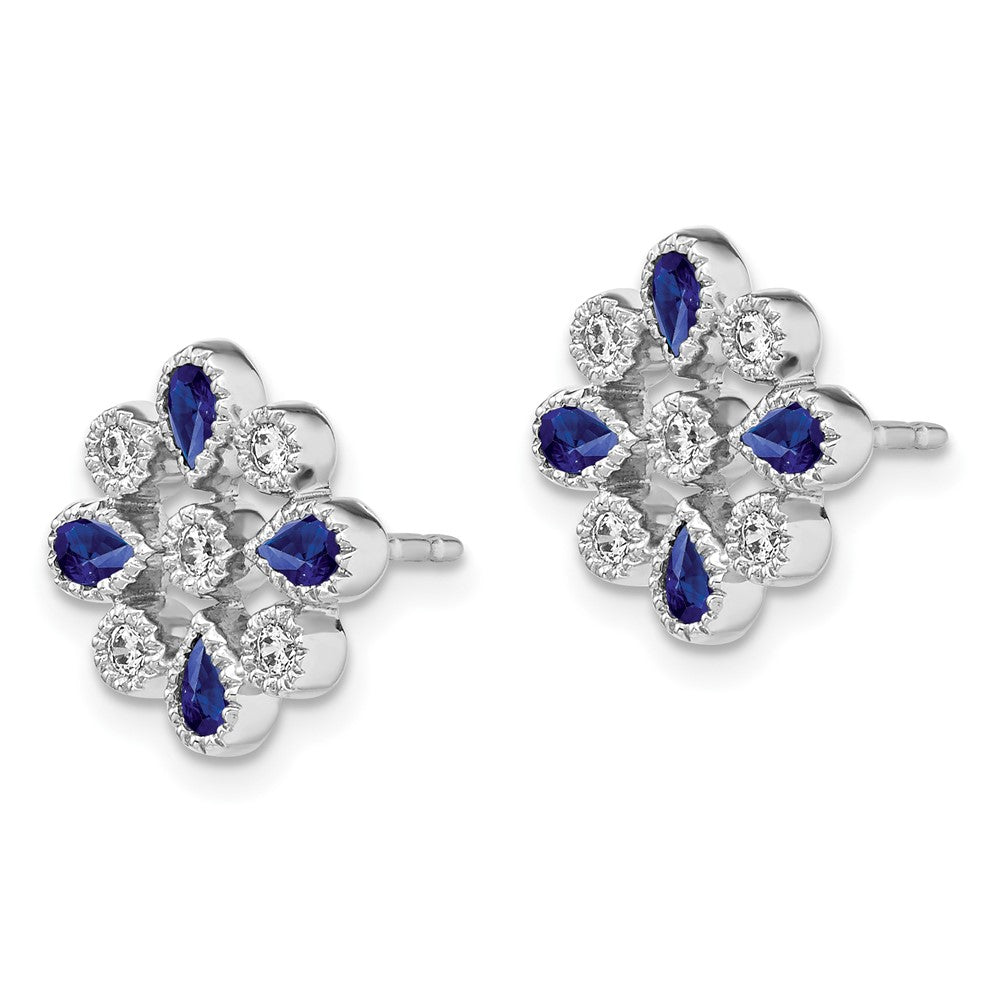 14k White Gold Sapphire and Real Diamond Post Earrings