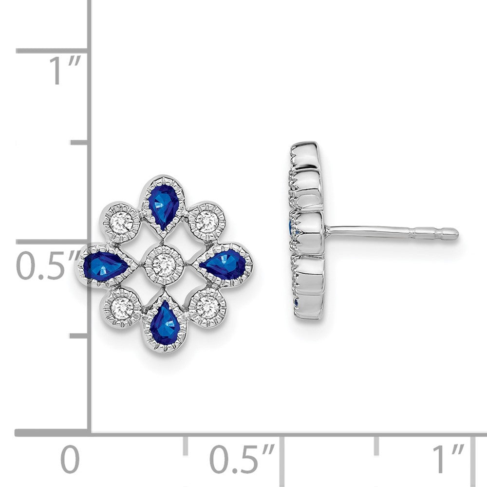 14k White Gold Sapphire and Real Diamond Post Earrings