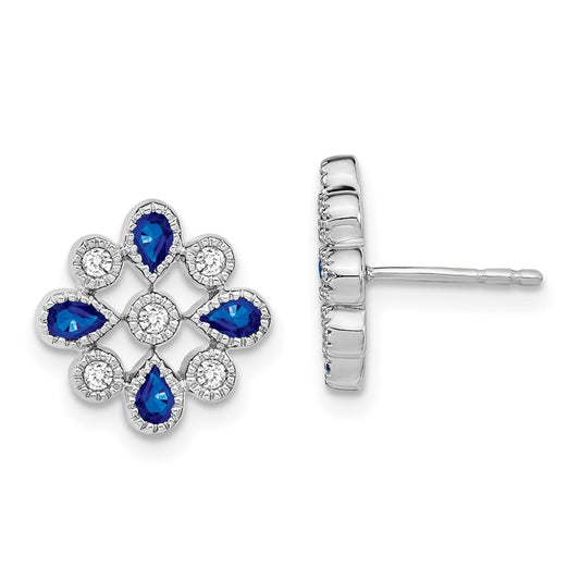 14k White Gold Sapphire and Real Diamond Post Earrings