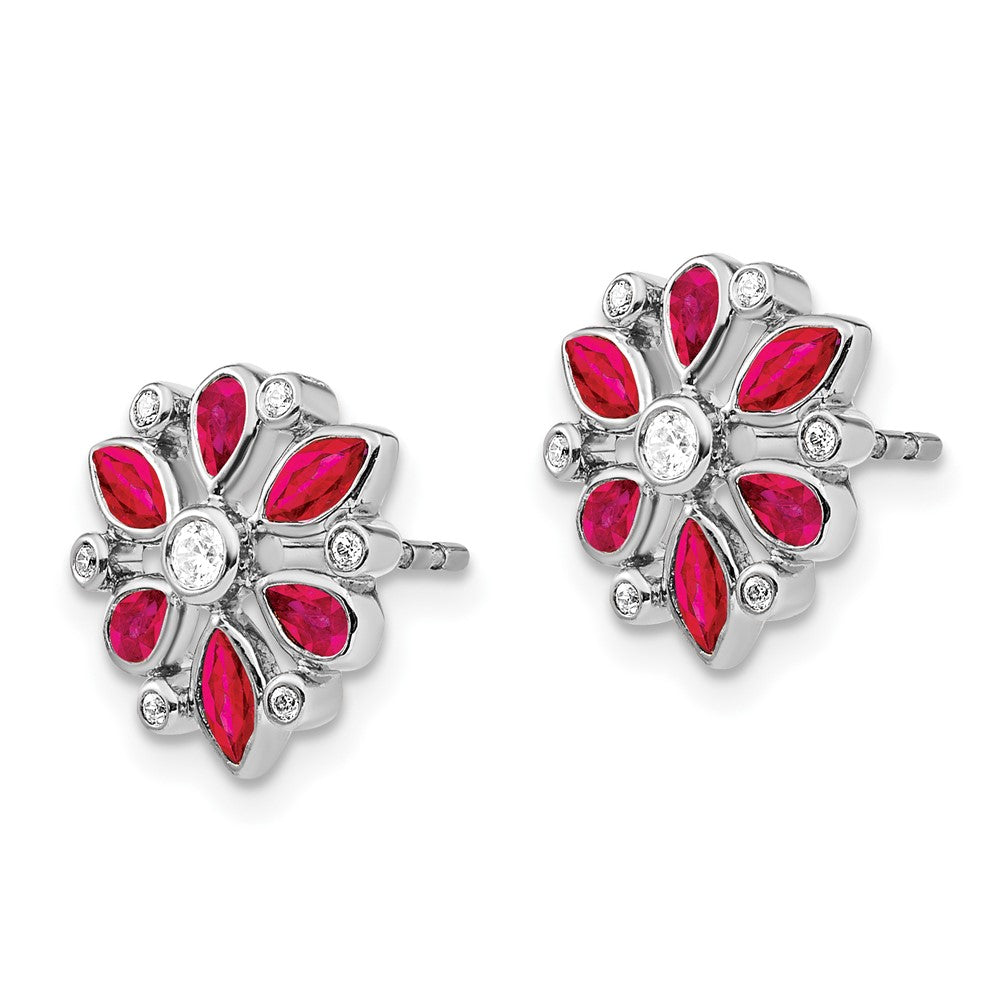 14k White Gold Ruby and Real Diamond Post Earrings