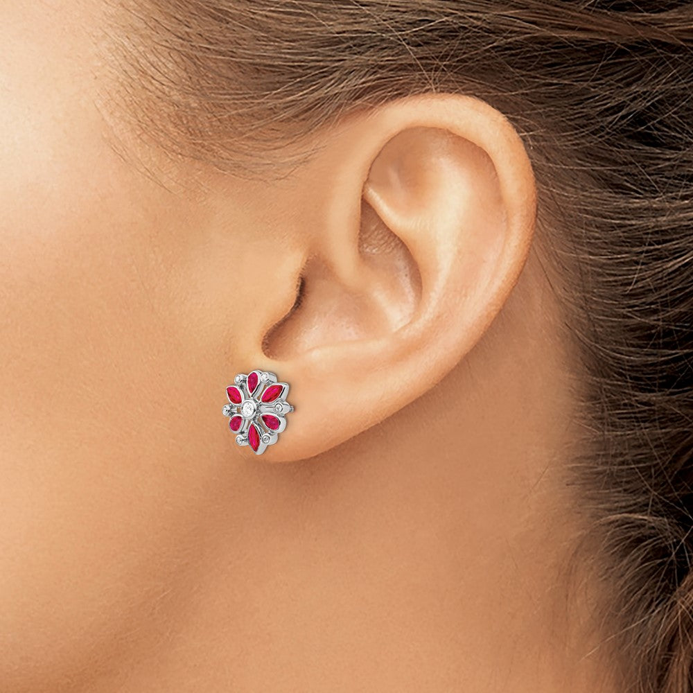 14k White Gold Ruby and Real Diamond Post Earrings