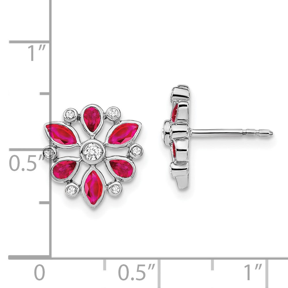 14k White Gold Ruby and Real Diamond Post Earrings