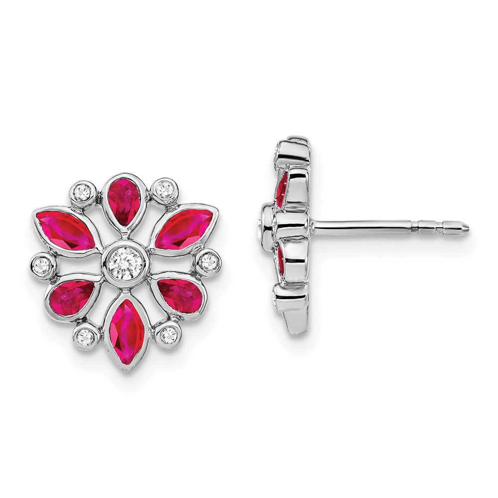 14k White Gold Ruby and Real Diamond Post Earrings