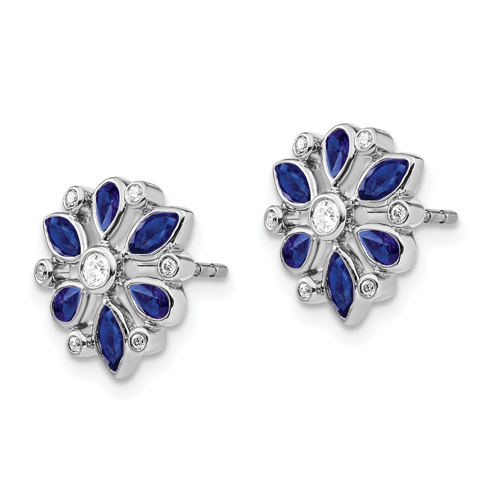 14k White Gold Sapphire and Real Diamond Post Earrings