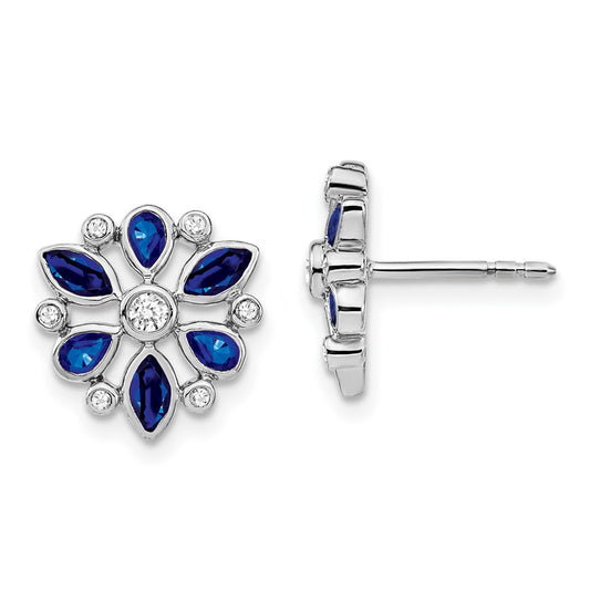 14k White Gold Sapphire and Real Diamond Post Earrings