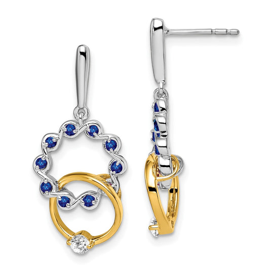 14k Yellow Gold Two-tone Sapphire and Real Diamond Earrings