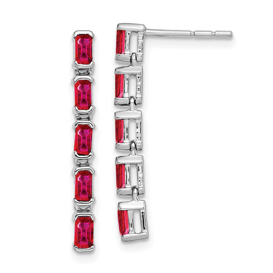 14k White Gold Ruby 5-stone Dangle Earrings