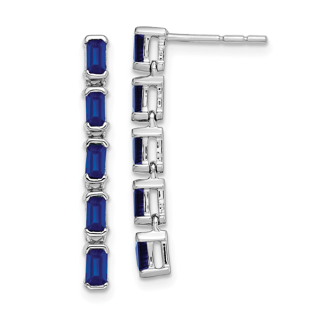 Solid 14k White Gold Simulated Sapphire 5-stone Dangle Earrings