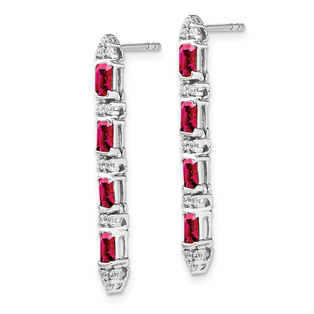 14k White Gold Ruby and Real Diamond 4-stone Dangle Earrings