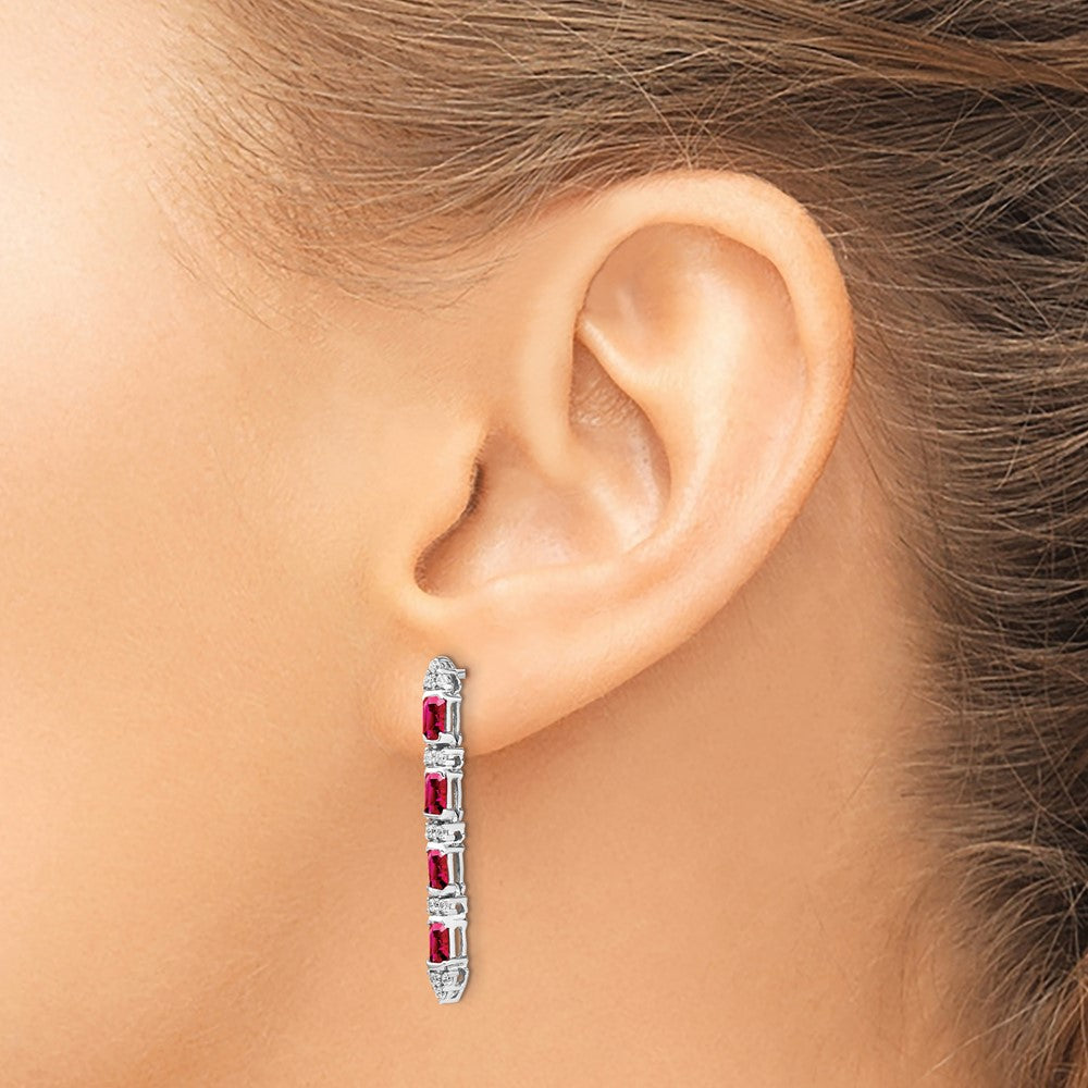 14k White Gold Ruby and Real Diamond 4-stone Dangle Earrings